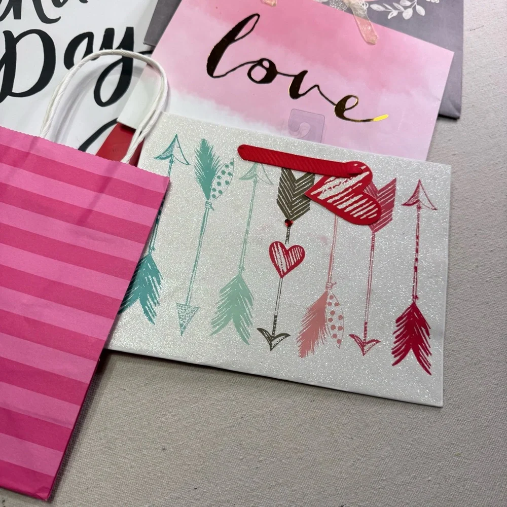Valentine's Day Assorted Gift Bags - Pink Red White Love Designs - Set of 7